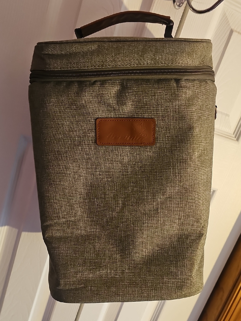 Gray Wine Cooler Bag with Brown Trim With Detachable Handle